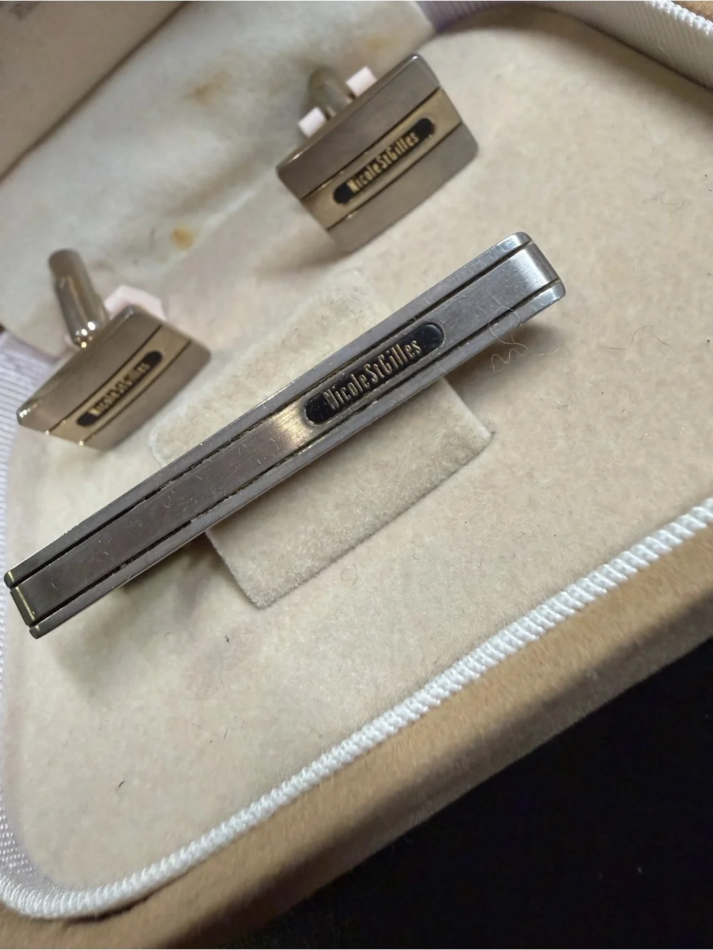 Nicole St. Gilles Silver-Tone Cufflinks and Tie Bar Set